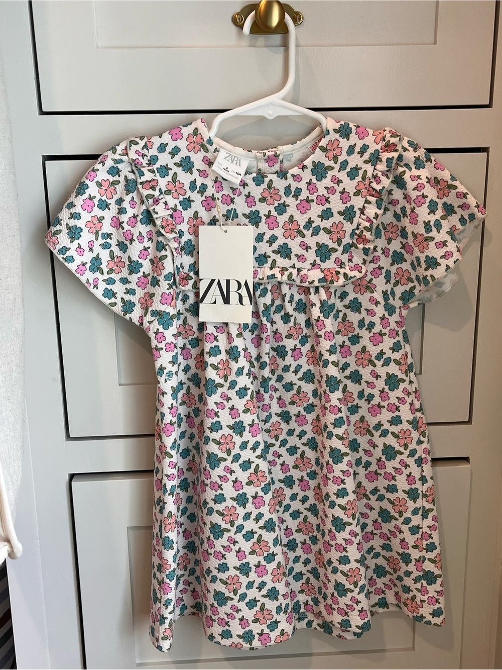 Zara White Dress with Pink and Teal Floral Print